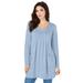 Plus Size Women's Long-Sleeve Two-Pocket Soft Knit Tunic by Roaman's in Pale Blue (Size 5X) Shirt