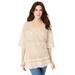 Plus Size Women's Fringed Crochet Sweater by Roaman's in Oatmeal (Size 1X)