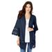 Plus Size Women's Fine Gauge Lace-Trim Cardigan by Roaman's in Navy (Size 34/36)