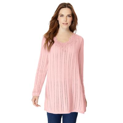Plus Size Women's Lace-Trim Pointelle Sweater by R...