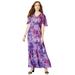 Plus Size Women's Flutter-Sleeve Crinkle Dress by Roaman's in Lavender Tie Dye Floral (Size 34/36)