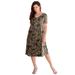 Plus Size Women's Ultrasmooth® Fabric V-Neck Swing Dress by Roaman's in Brown Sugar Paisley Print (Size 18/20) Stretch Jersey Short Sleeve V-Neck