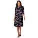 Plus Size Women's Ultrasmooth® Fabric Boatneck Swing Dress by Roaman's in Purple Rose Floral (Size 18/20) Stretch Jersey 3/4 Sleeve Dress