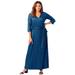Plus Size Women's Stretch Knit Faux Wrap Maxi Dress by The London Collection in Deep Teal Houndstooth (Size 28 W)