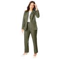 Plus Size Women's Single-Breasted Pantsuit by Jessica London in Dark Olive Green Pinstripe (Size 12 W) Set