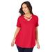 Plus Size Women's Stretch Cotton Crisscross Strap Tee by Jessica London in Vivid Red (Size S)
