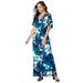 Plus Size Women's Cold Shoulder Maxi Dress by Jessica London in Deep Teal Graphic Floral (Size 14 W)