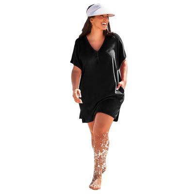 Plus Size Women's French Terry Lightweight Cover Up Tunic by Swimsuits For All in Black (Size 34/36)