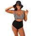 Plus Size Women's Cut Out Underwire One Piece Swimsuit by Swimsuits For All in Black White Abstract (Size 26)