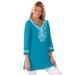 Plus Size Women's Embroidered Knit Tunic by Woman Within in Turq Blue (Size 18/20)