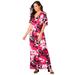 Plus Size Women's Stretch Knit Cold Shoulder Maxi Dress by Jessica London in Pink Burst Graphic Floral (Size 18 W)