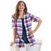 Plus Size Women's Short-Sleeve Button Down Seersucker Shirt by Woman Within in Red White Blue Plaid (Size L)