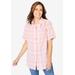 Plus Size Women's Short-Sleeve Button Down Seersucker Shirt by Woman Within in Orange Melon Multi Plaid (Size 5X)