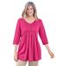 Plus Size Women's Smocked Henley Trapeze Tunic by Woman Within in Raspberry Sorbet (Size 34/36)