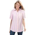 Plus Size Women's Short-Sleeve Button Down Seersucker Shirt by Woman Within in Rose Pink Rainbow Stripe (Size 4X)