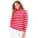Plus Size Women's Ribbed Cotton Turtleneck Sweater by Jessica London in Vibrant Watermelon Stripe (Size 30/32) Sweater 100% Cotton