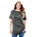 Plus Size Women's Perfect Printed Short-Sleeve Boatneck Tunic by Woman Within in Black Tonal Geo (Size 1X)