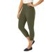 Plus Size Women's Stretch Cotton Cuff-Button Capri Legging by Jessica London in Dark Olive Green (Size 1X)