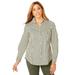 Plus Size Women's Stretch Cotton Poplin Shirt by Jessica London in Dark Olive Green Feeder Stripe (Size 18 W) Button Down Blouse