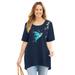 Plus Size Women's Slub Knit Sparkling Sequin Tee by Catherines in Navy Hummingbird (Size 0X)