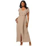 Plus Size Women's Stretch Knit Ruffle Maxi Dress by The London Collection in New Khaki (Size 18 W)