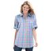 Plus Size Women's Short-Sleeve Button Down Seersucker Shirt by Woman Within in Petal Purple Multi Plaid (Size 3X)