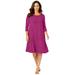 Plus Size Women's Stretch Knit Three-Quarter Sleeve T-shirt Dress by Jessica London in Raspberry (Size 12 W)