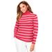 Plus Size Women's Ribbed Cotton Turtleneck Sweater by Jessica London in Vibrant Watermelon Stripe (Size 22/24) Sweater 100% Cotton