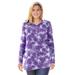 Plus Size Women's Perfect Printed Long-Sleeve V-Neck Tunic by Woman Within in Petal Purple Tie Dye (Size 2X)