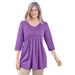 Plus Size Women's Smocked Henley Trapeze Tunic by Woman Within in Pretty Violet (Size 30/32)