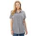 Plus Size Women's Short-Sleeve Button Down Seersucker Shirt by Woman Within in Black Gingham (Size 2X)