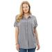 Plus Size Women's Short-Sleeve Button Down Seersucker Shirt by Woman Within in Black Gingham (Size 3X)