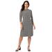 Plus Size Women's Boatneck Shift Dress by Jessica London in White Houndstooth (Size 28 W) Stretch Jersey w/ 3/4 Sleeves