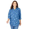 Plus Size Women's Perfect Three Quarter Sleeve Shirt by Woman Within in Blue Chambray Stars (Size M)