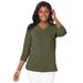 Plus Size Women's Stretch Cotton V-Neck Tee by Jessica London in Dark Olive Green (Size 30/32) 3/4 Sleeve T-Shirt