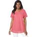 Plus Size Women's Stretch Cotton Crochet Trim Tunic by Jessica London in Tea Rose (Size 26/28) Long Shirt