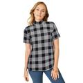 Plus Size Women's Short Sleeve Mock Neck by Jessica London in Black Box Plaid (Size L)