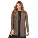 Plus Size Women's Stretch Knit Open Front Knit Topper by The London Collection in Black Khaki Houndstooth (Size L)
