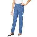 Plus Size Women's Flex-Fit Pull-On Straight-Leg Jean by Woman Within in Medium Stonewash Flower (Size 32 T) Jeans