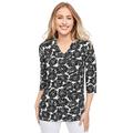 Plus Size Women's Stretch Cotton V-Neck Tee by Jessica London in Black Flat Flower (Size 34/36) 3/4 Sleeve T-Shirt
