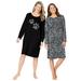 Plus Size Women's 2-Pack Long-Sleeve Sleepshirt by Dreams & Co. in Black Animal Paw (Size 5X/6X) Nightgown