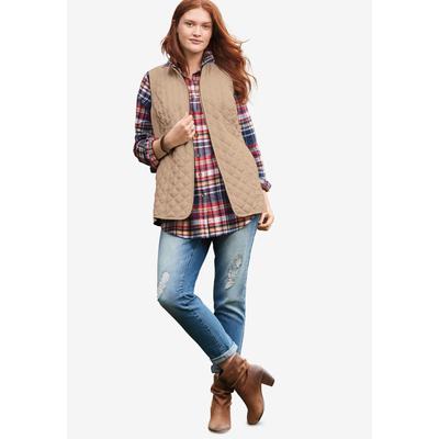 Plus Size Women's Zip-Front Quilted Vest by Woman Within in New Khaki (Size M)