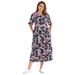 Plus Size Women's Button-Front Essential Dress by Woman Within in Navy Multi Garden (Size 3X)