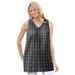 Plus Size Women's Perfect Printed Sleeveless Shirred V-Neck Tunic by Woman Within in Black Tonal Geo (Size 42/44)