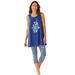 Plus Size Women's Scoopneck Tank & Capri Legging PJ Set by Dreams & Co. in Evening Blue Floral (Size 22/24) Pajamas