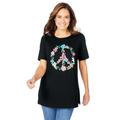 Plus Size Women's Graphic Tee by Woman Within in Black Peace Sign (Size 14/16) Shirt