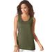 Plus Size Women's Scoopneck Tank by Roaman's in Dark Olive Green (Size 5X) Top 100% Cotton Layering A-Shirt