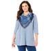 Plus Size Women's Impossibly Soft Tunic & Scarf Duet by Catherines in Navy Mosaic Patchwork (Size 2X)