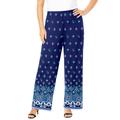 Plus Size Women's Ultrasmooth® Fabric Wide-Leg Pant by Roaman's in Blue Border Print (Size 4X) Stretch Jersey