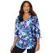 Plus Size Women's Georgette Buttonfront Tie Sleeve Cafe Blouse by Catherines in Navy Multi Floral (Size 0X)